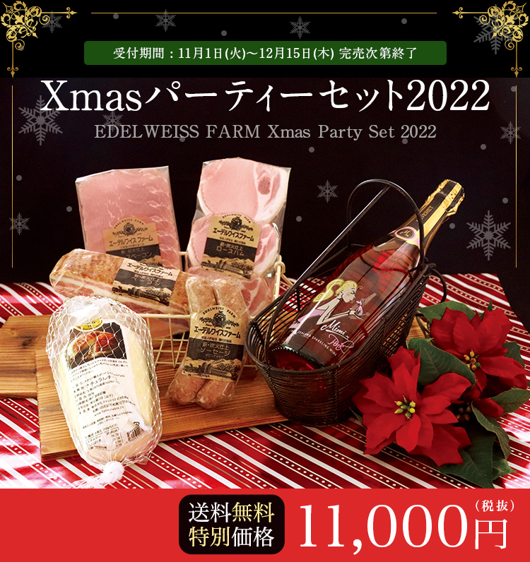 【送料無料・特別価格11,000円】クリスマスパーティーセット2022 ハム・ベーコン・ソーセージ・チーズ・スパークリング