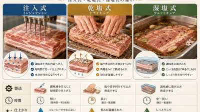 ベーコンを製造するのに、3つの違うタイプの製法があります
